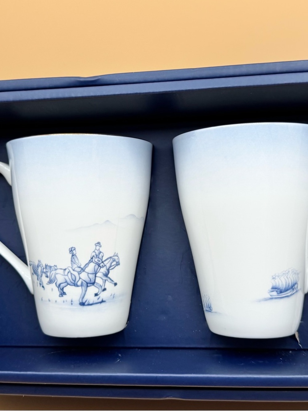 Miracle Dynasty Blue and White Porcelain Horse & Ship Mug Set MD